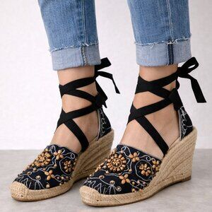 NYC Couture - Wrap Floral Beaded & Embroidered Espadrilles